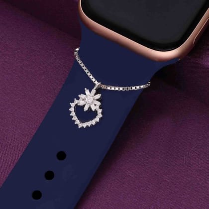 Floral Love Heart Watch Charm-White Stone / Silver