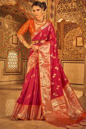 Cornell Red Banarasi Tussar Silk Saree