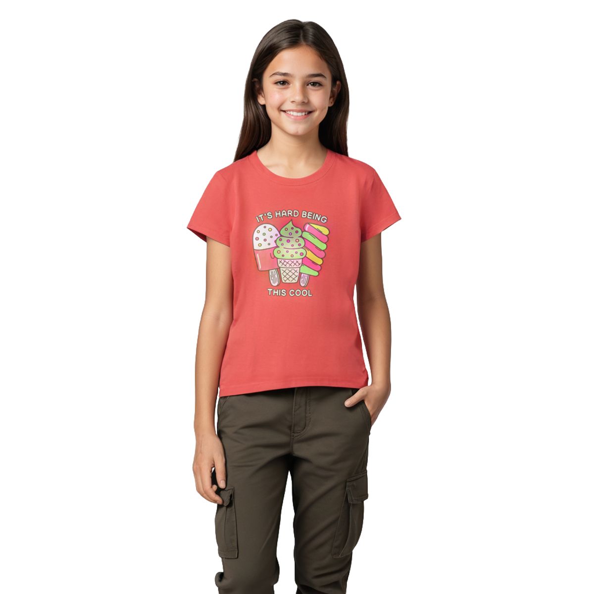 Girls T shirt Cotton Hibiscus Red Cool Ice Creams