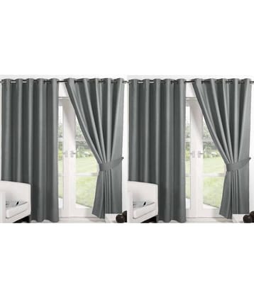 N2C Home Solid Semi-Transparent Eyelet Curtain 7 ft ( Pack of 4 ) - Dark Grey