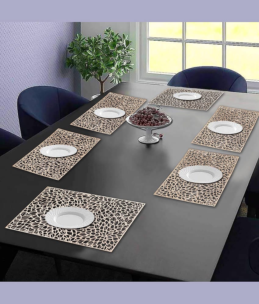 PVC Floral Rectangle Table Mats ( 45 cm x 30 cm ) Pack of 6 - Gold