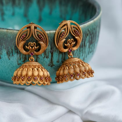 Peacock Style Matte Plated Jhumka-Red / Matte Red / Free Size