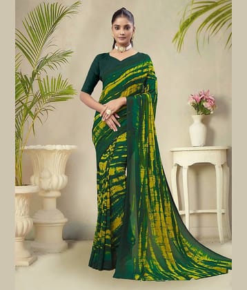 Kanooda Prints Georgette Printed Saree With Unstitched Blouse Piece ( Green )
