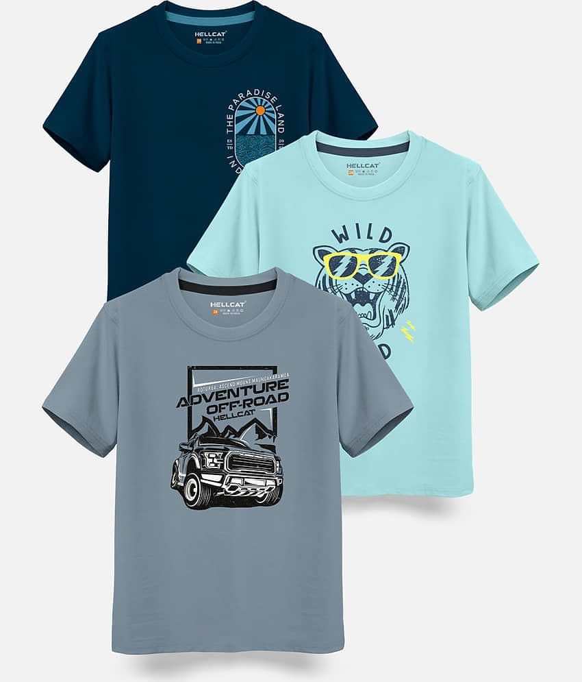 HELLCAT Pack of 3 Boys Cotton Blend T-Shirt ( Multicolor )