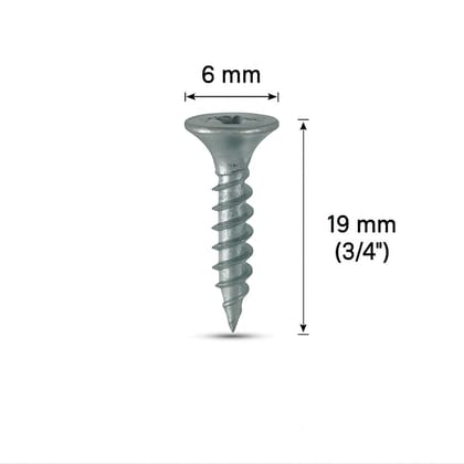 6 x 19 mm Drywall Screw (200 Pieces) - Zinc Plated (Silver Color) - 6 mm Head Diameter & 19 mm Length - 0.75" Drilling Screws - Plus (+) Drive Head - Ideal for Woodworking - Long-Lasting