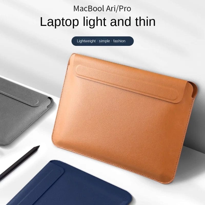 Macbook Laptop Bag Premium Faux Leather Sleeve Lightweight With Magnetic Closure-Macbook 11 inch / Black