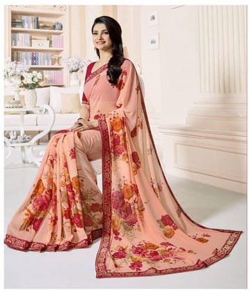 Gazal Fashions Georgette Printed Saree With Unstitched Blouse Piece ( Orange )