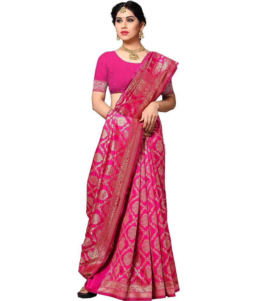 Sidhidata Jacquard Self Design Saree With Unstitched Blouse Piece ( Pink )