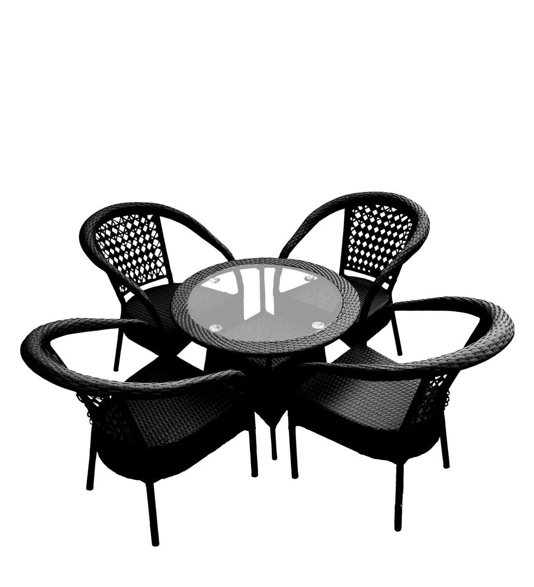 Wicker Outdoor Seating Set 4 Chairs And 1 Table Set For Garden and Living Room (Black)