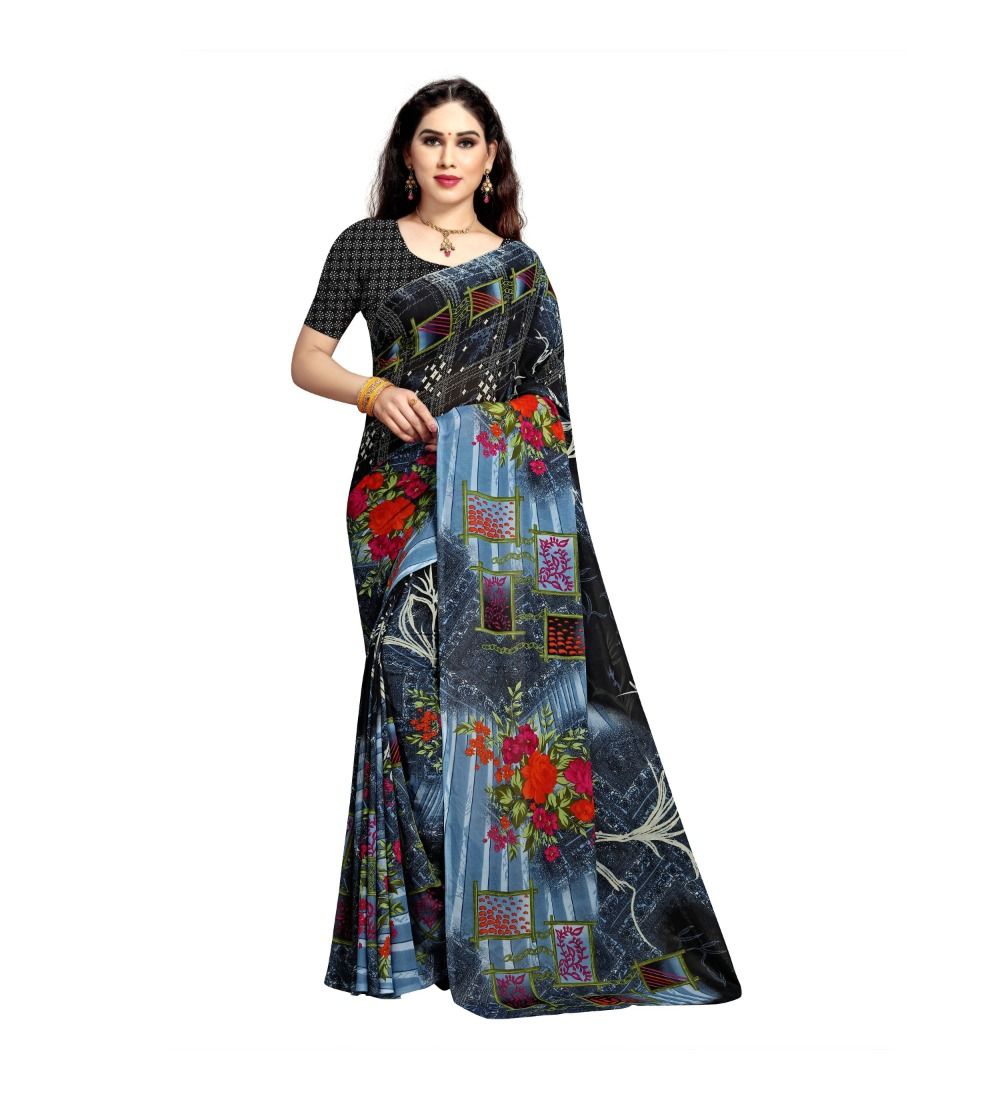 Generic Women's Georgette Saree (Blue, 5 - 6 Mtrs)