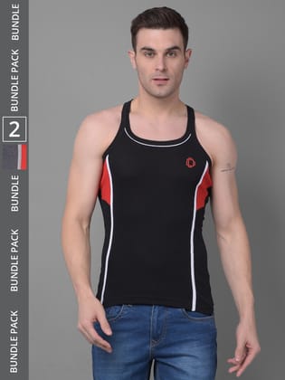 Men's Assorted Pack of 2 Solid Combed Cotton Racerback Styled Gym Vest