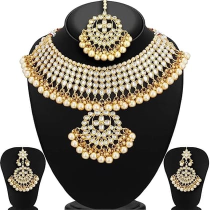 Elegant Gold Plated Pearl Choker Necklace and Earrings Set