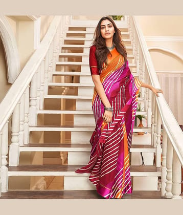 Gazal Fashions Chiffon Printed Saree With Unstitched Blouse Piece ( Multicolor1 )