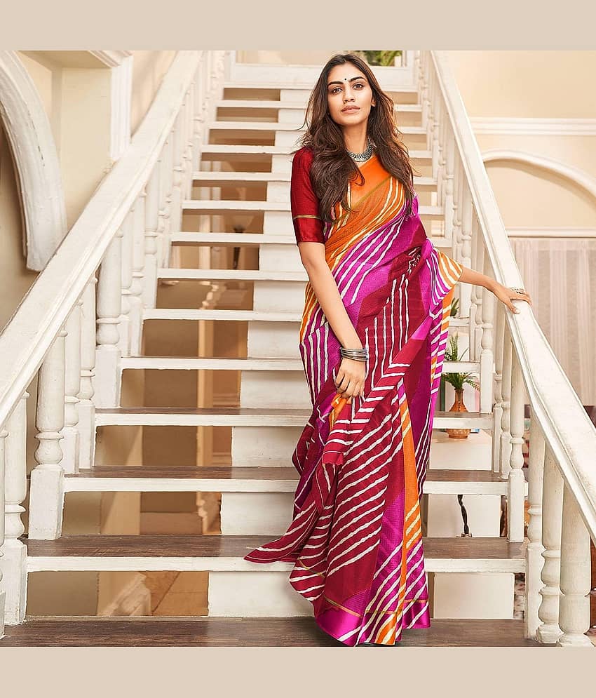 Gazal Fashions Chiffon Printed Saree With Unstitched Blouse Piece ( Multicolor1 )