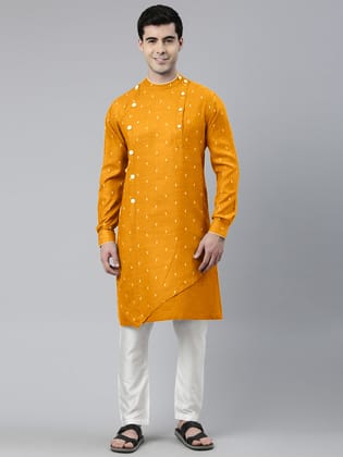 Mustard Design Asymmetrical Kurta Set-XS/36 / Kurta Churidaar Set