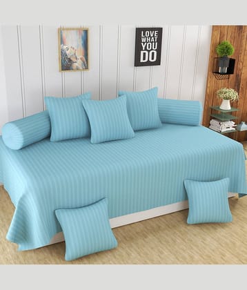 Homefab India Cotton Solid Diwan Set 8 Pcs - Dark Blue