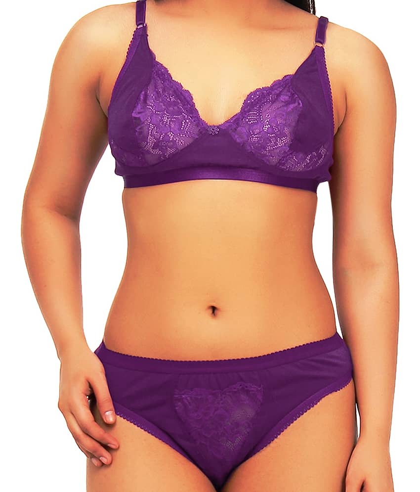 TCG Purple Cotton Lycra Bra & Panty Set