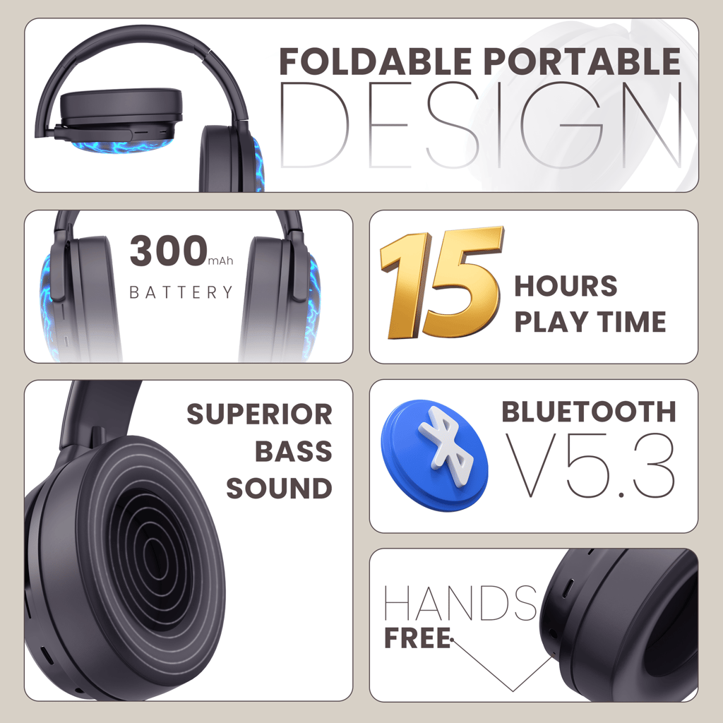 Cellecor Bas with 15 Hours Playtime, AUX, BT v5.3, Foldable Design, Bluetooth Gaming