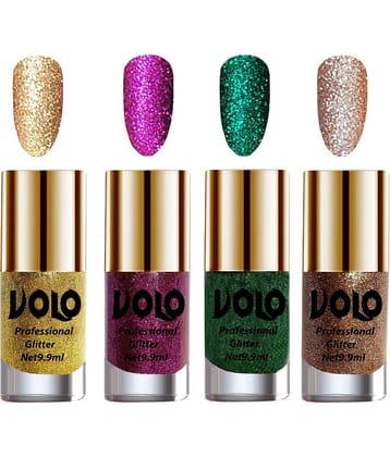 VOLO Professionally Used Glitter Shine Nail Polish Gold,Purple,Green Gold Pack of 4 39 mL