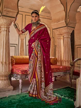 Maroon Soft Silk Baluchari Printed Saree