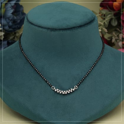 Silver Color American Diamond Mangalsutra (MS351SLV)-Length: 42.00 CM x Width: 0.20 CM / Silver / Alloy With Good Quality Silver Plated