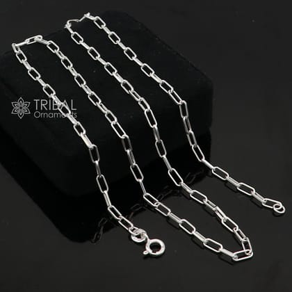 2MM 18" 925 sterling silver handmade solid fancy stylish silver Paperclip chain necklace baht chain best gifting jewelry from India ch580