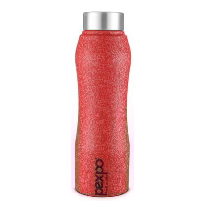 Pexpo Stainless Steel Fridge Water Bottle, 1000 ml, Red, Bistro | Leak-Proof & Easy to Grip Water Bottle