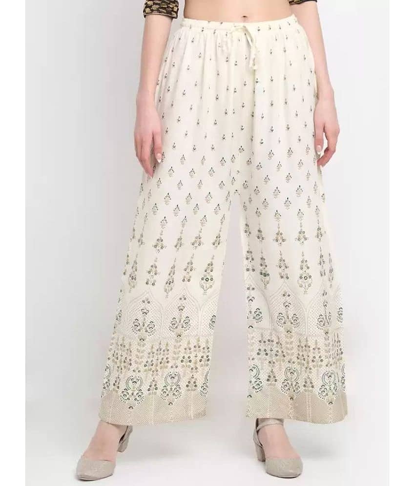 OMAYA - Off White Rayon Flared Women's Palazzos ( Pack of 1 )