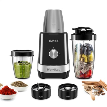 CRAA BlendLab by Chef Sanjyot Keer | 400W Bullet Blender Mixer Grinder for Kitchen | Stainless Steel Jar | Dry & Wet Grinding | Speed Control| Smoothies, Masala, Chutney | 2 Year Warranty (Black) CRAA BlendLab by Chef Sanjyot Keer | 400W Bullet Blender M
