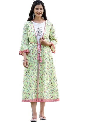 Juniper - Green Cotton Blend Women's Double Layered Kurti ( Pack of 1 )