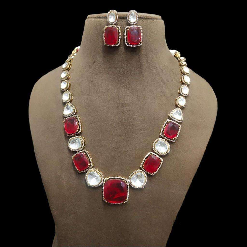 Nayaab Jasmine polki neckpiece-Red