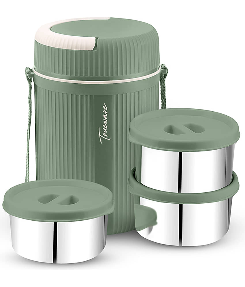Trueware Grub 3 Plastic & Stainless Steel Insulated Lunch Box 3 - Container ( Pack of 1 )