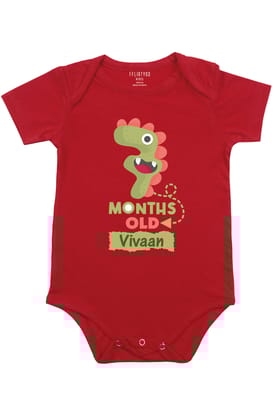 Seven Month Milestone Baby Romper | Onesies w/ Custom Name-Baby Romper / Red / 0-3 Months