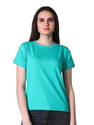 Women's Cotton Blended Solid Round Neck Half Sleeve T-Shirt (Green, S)-PID56324
