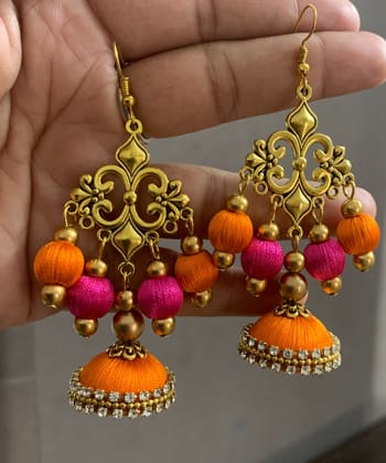 Metal Charm Beaded Jhumka Earrings