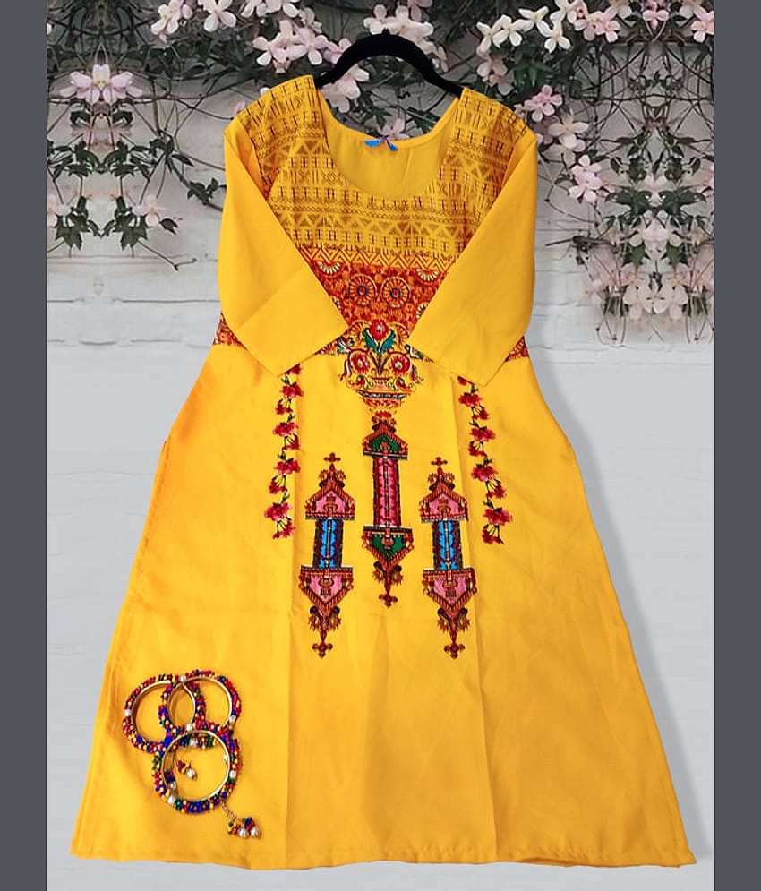 Ethnic Basket Pack of 1 Crepe Printed A-line Women's Kurti - ( Yellow )