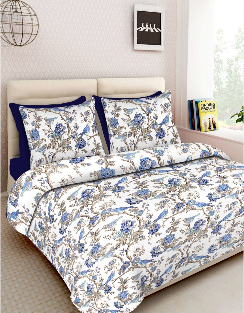 3001-Hometrade India-Standard King Size (90*108 Inches)-Pure Cotton Jaipuri Double Bedsheet With Matching Pillow Cover