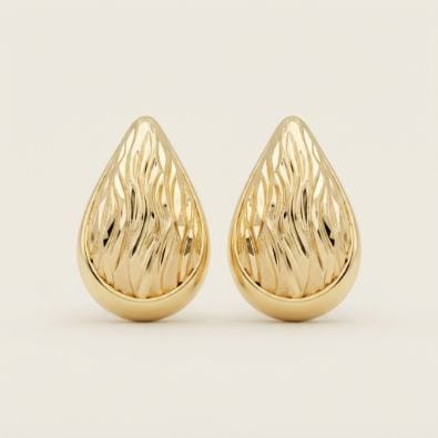 Gold Flame Textured Teardrop Studs | Gold-Tone Anti-Tarnish Imitation Jewellery - Earrings | Buy online on ZillyBuy
