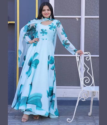 Femvy Pack of 1 Cotton Blend Printed Anarkali Women's Kurti with Dupatta - ( Pink )