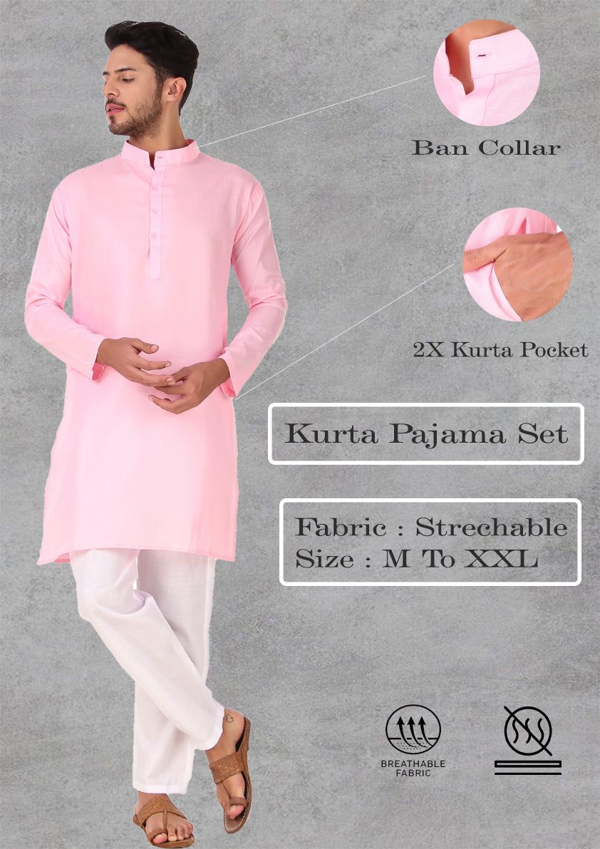 Preen Pink Ban Collar Kurta Pajama Set-M