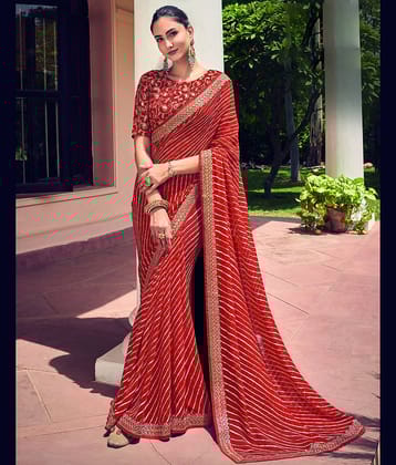 Satrani Georgette Printed Saree With Unstitched Blouse Piece ( Purple )