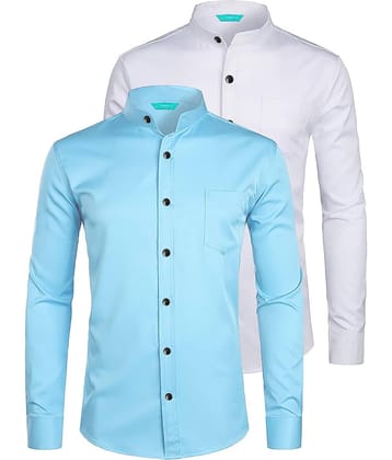 VIMASUTI Cotton Blend Slim Fit Solids Full Sleeves Men's Casual Shirt - Aqua Blue ( Pack of 2 )