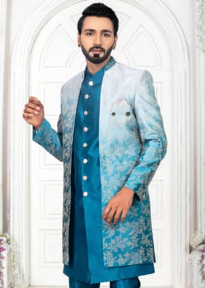 Blue Shaded Open Indo Western Set-S