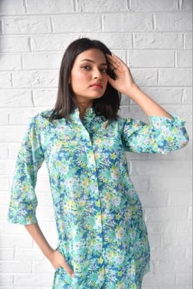 Green Floral Co-ord set Handblock: Lightweight fabric