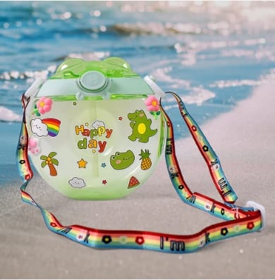 Donut Water Bottle 400ml for Kids | Cute Cartoon Sipper with Straw, Strap & Sticker | Leak-Proof BPA-Free Bottle for Girls | Ideal Return Gift