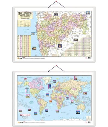 Set of 2 World Political and Maharashtra Road Guide & Political Map Educational Charts | 20"X30" inch |Non-Tearable and Waterproof | Double Sided Laminated |Useful For Preparation Of SSC, UPSC, RRB, IES, and other exams