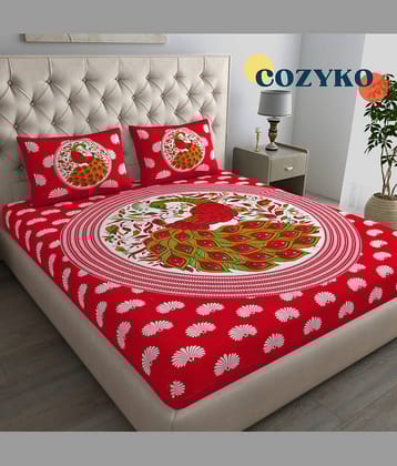 COZYKO Cotton 1 Double Bedsheet with 2 Pillow Covers ( Red )