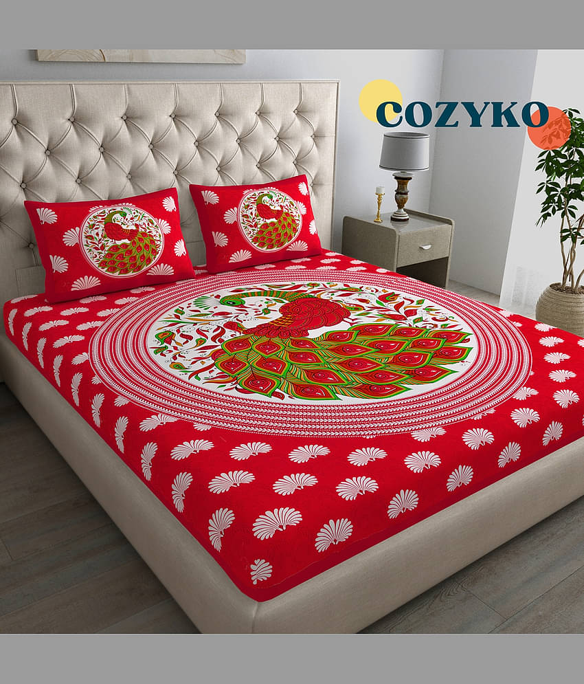 COZYKO Cotton 1 Double Bedsheet with 2 Pillow Covers ( Red )