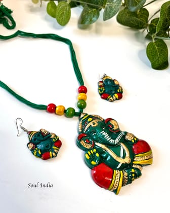 Handmade Terracotta Ganesha Terracotta Necklace