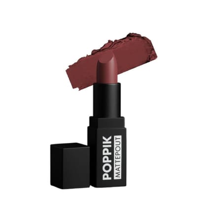 POPPIK Bullet Matte Lipstick for Women | Creamy Matte, Long Lasting Lip Color | High Coverage, Soft & Comfortable Formula | Daily Use Lip Makeup | Ideal for Casual Outings, Wedding, Gift | 3.8gm